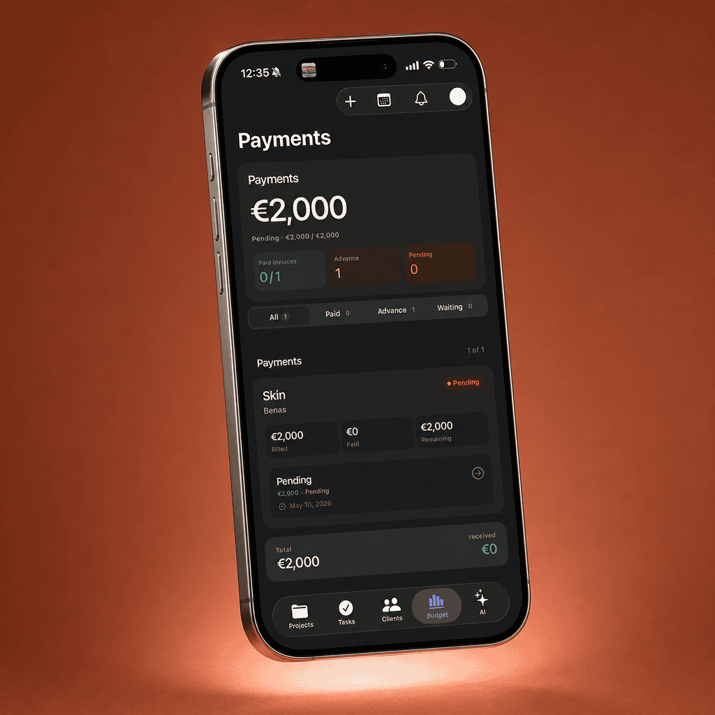 Smartphone showcasing a minimalist UI design with clean typography