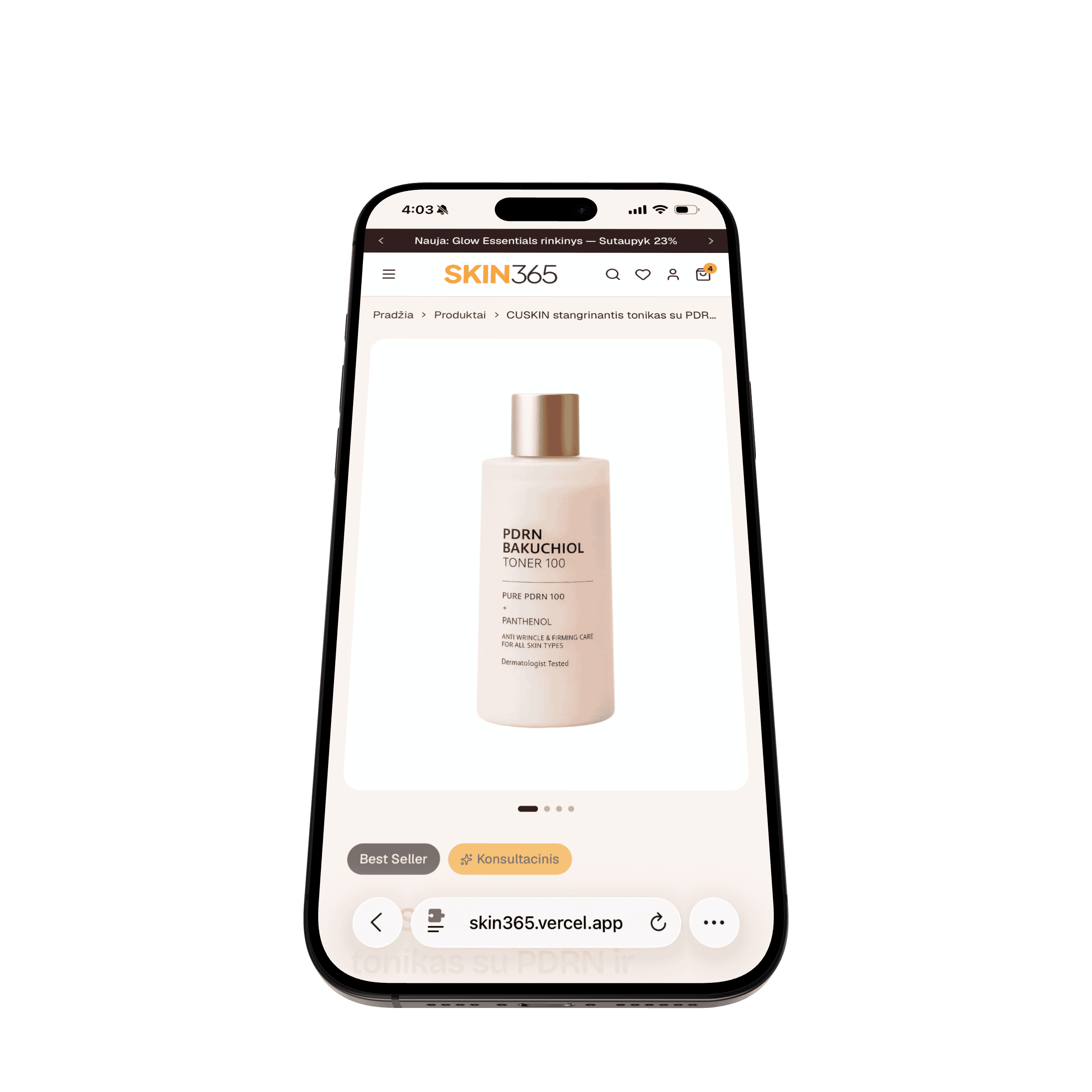 Skin365 — skincare e-commerce platform built with Next.js, Stripe, and Supabase